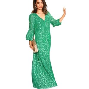 NWT Lilly Pulitzer Cleme Long Sleeve Maxi Dress | 8 | Fiddle Leaf Green Metallic